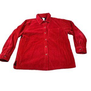 Vintage LL Bean Corduroy Shirt Jacket Women Small Red Button Long Sleeve Flanel